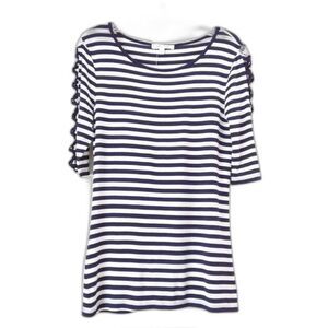 New Spense Tee Navy White Stripe Cold Shoulder Top